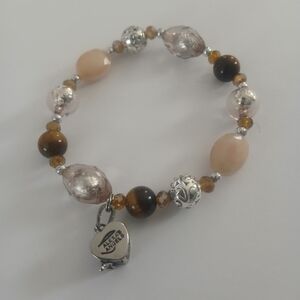 Alexa's Angels Beaded Bracelet Womens OS Brown Silver Heart‎ Locket Tiger's Eye
